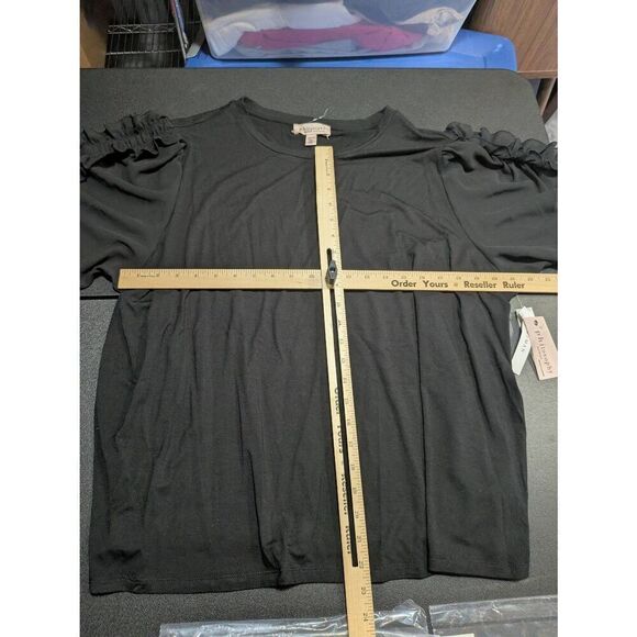 NWT Philosophy Black Boxy Viscose Blend Ruffled Short Sleeve Blouse Women's 3 XL - Picture 5 of 5